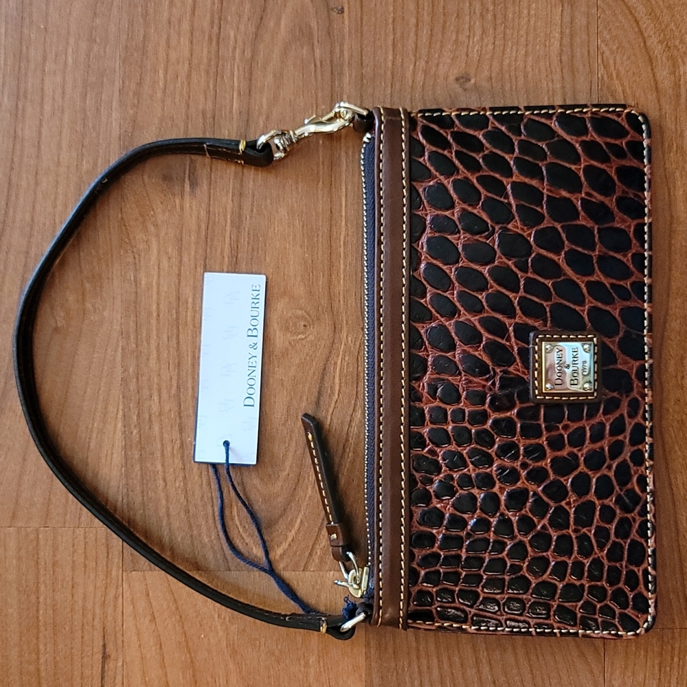DOONEY & BOURKE Croc Embossed Leather Large Slim Wristlet Bag